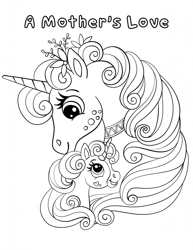 A unicorn mothers love coloring page