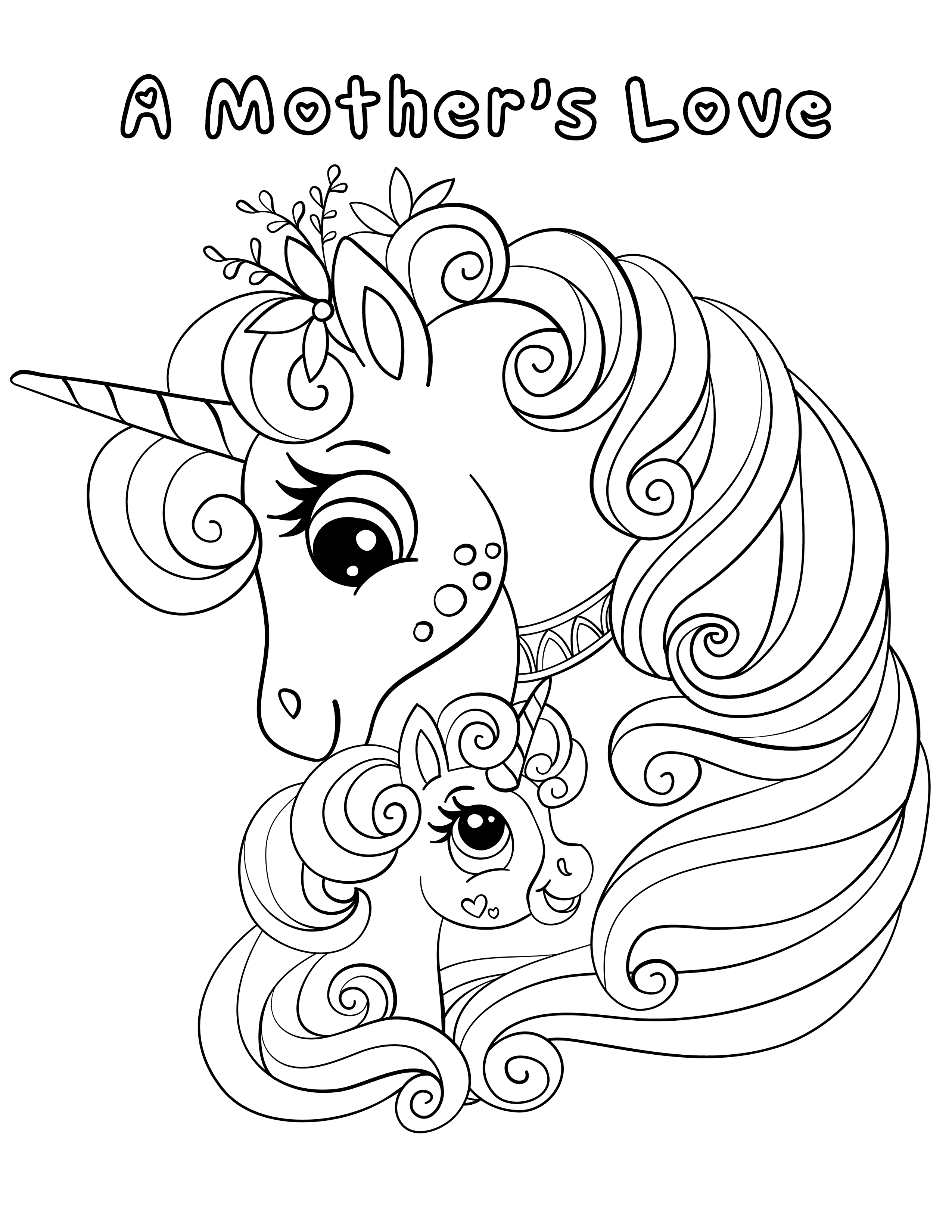 A unicorn mothers love coloring page