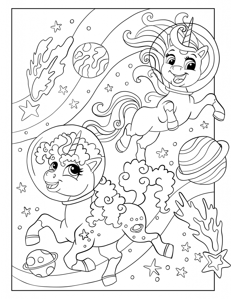 Astronaut unicorn coloring page