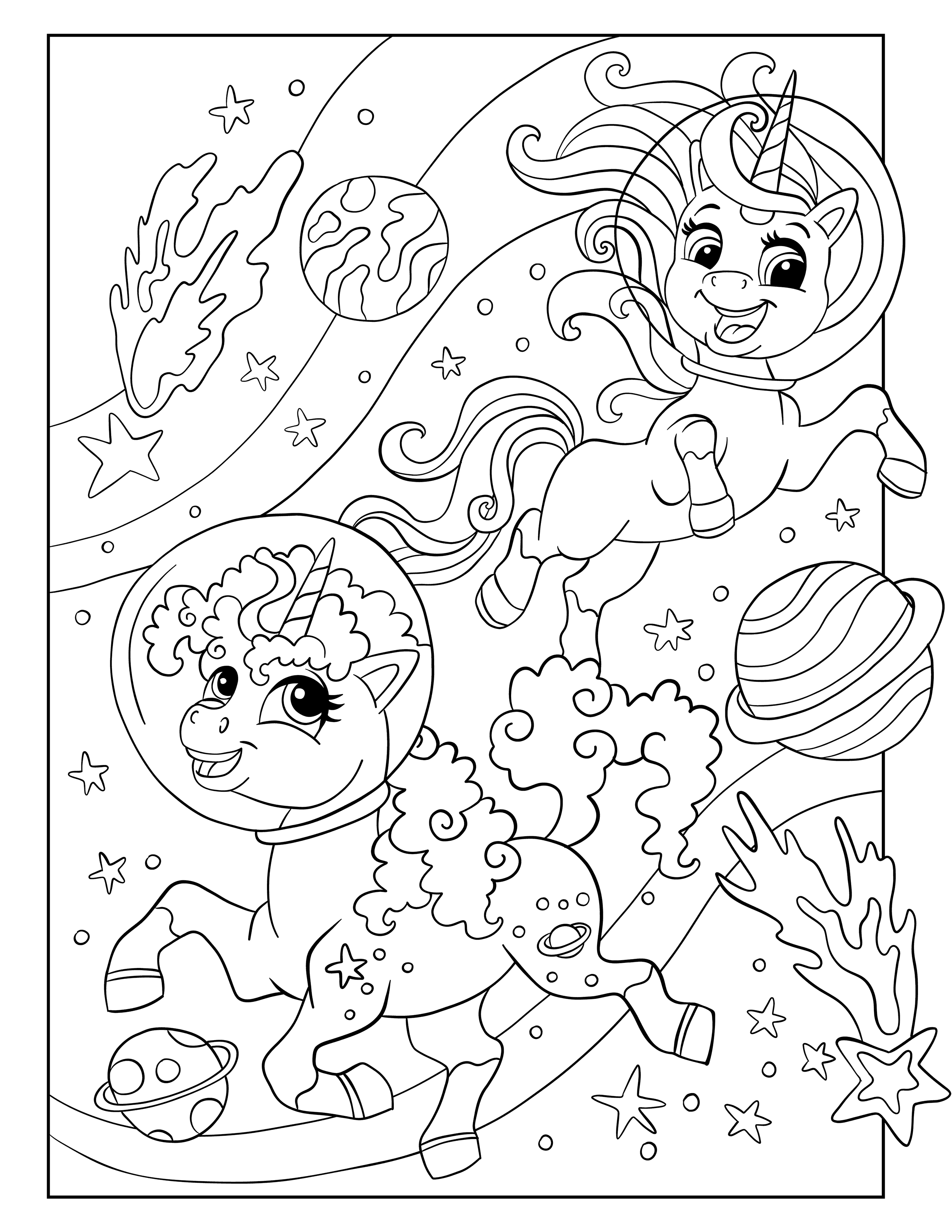 Astronaut unicorn coloring page