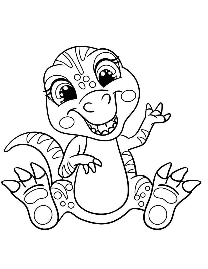 Baby trex waving coloring page