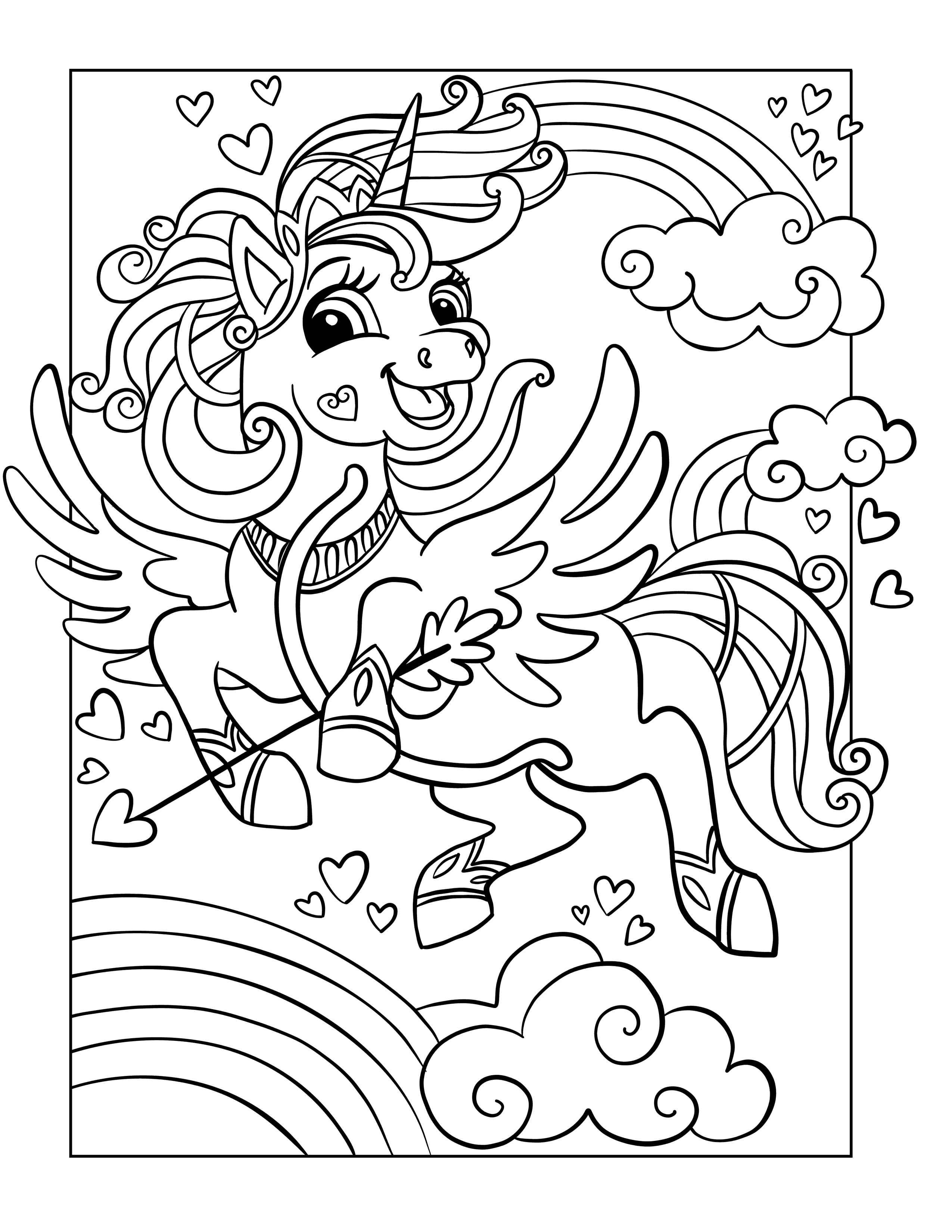 Cupid unicorn coloring page