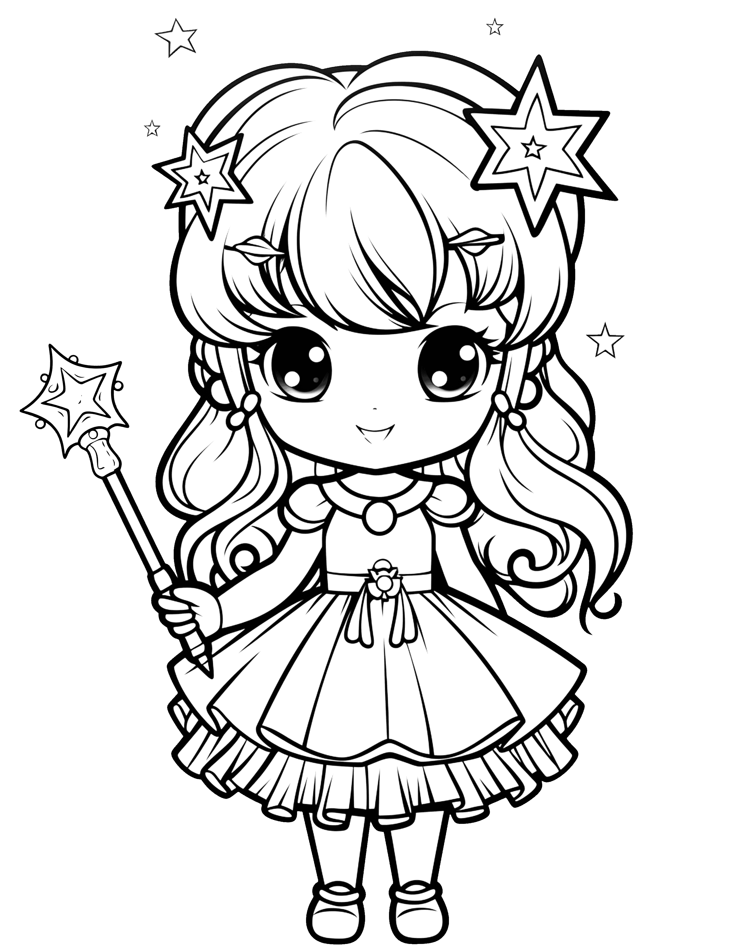 Cute little fairy with stars coloring page