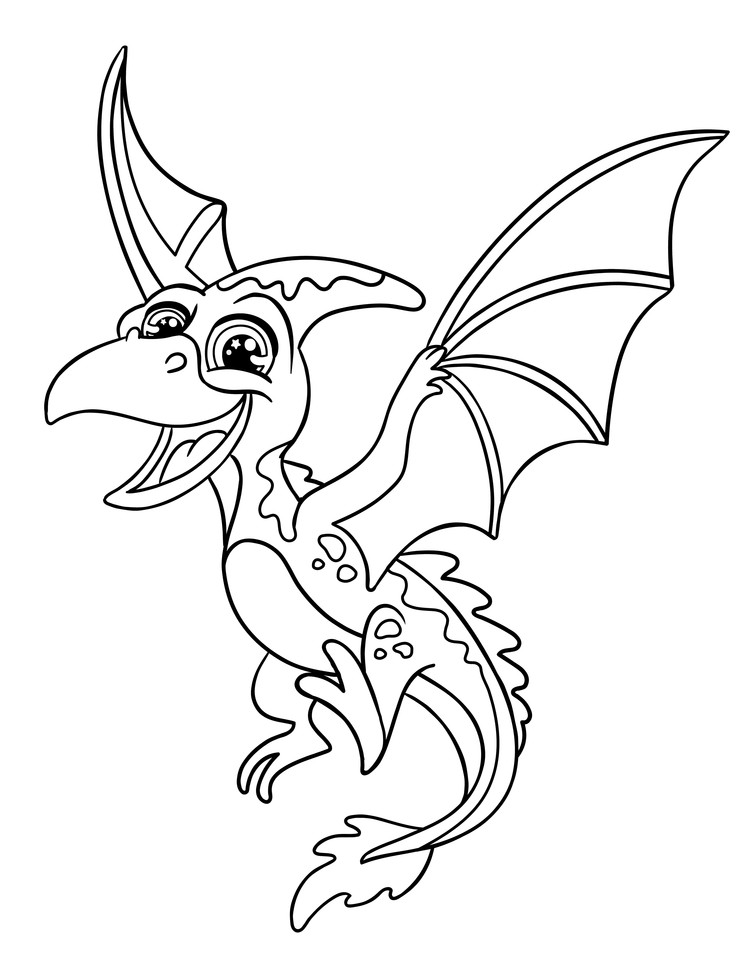 Cute pterosaur open wings coloring page