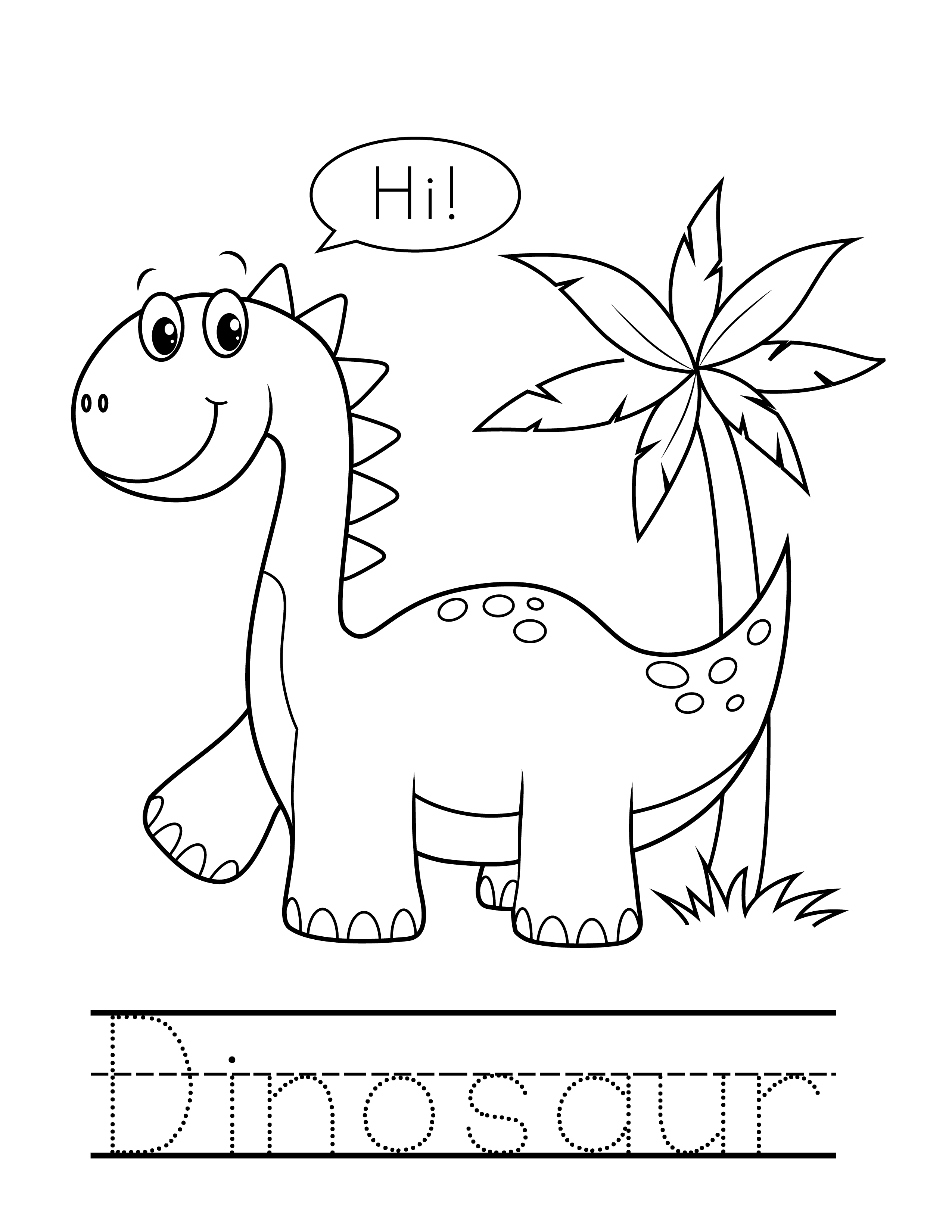 Dinosaur tracing and coloring page