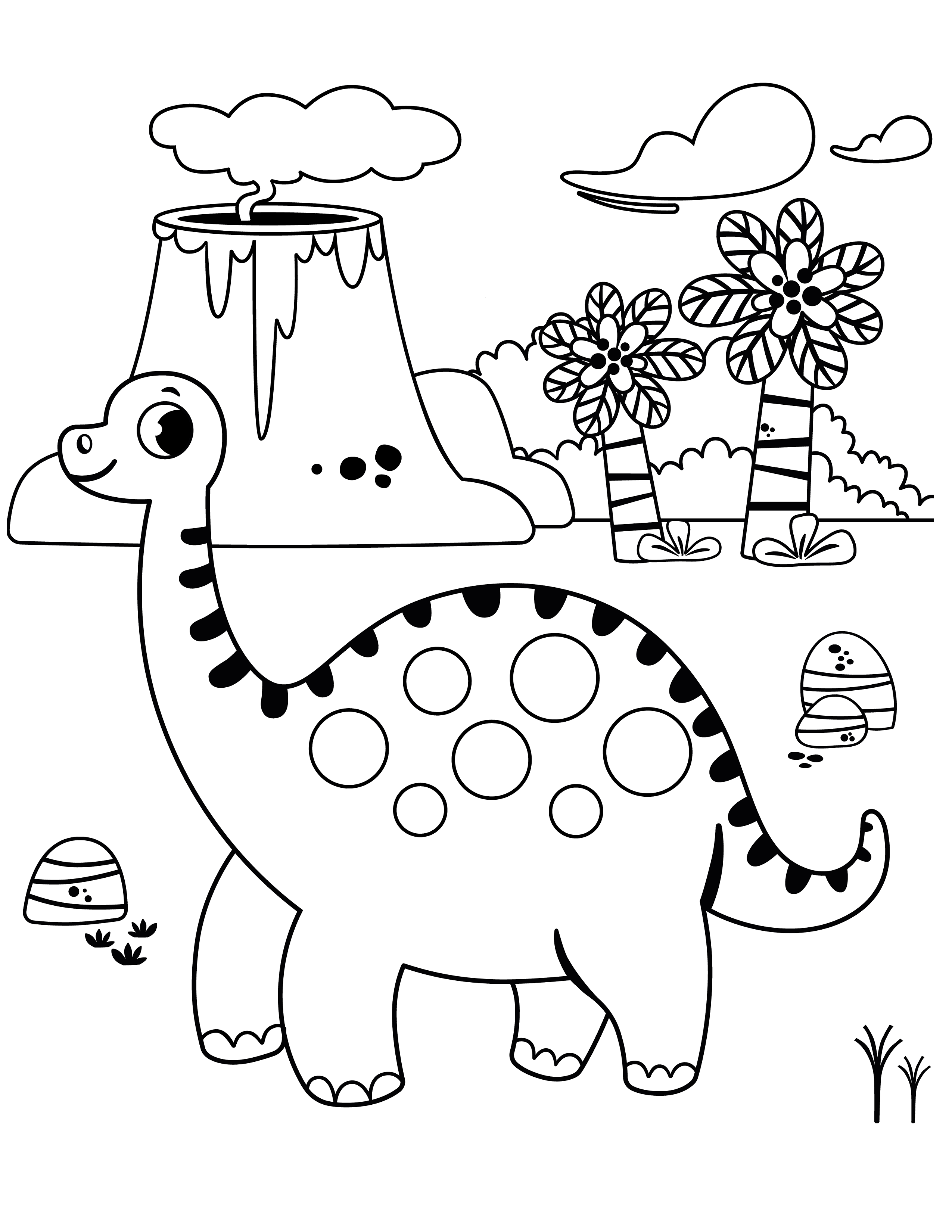 Dinosaur with volcano in an island