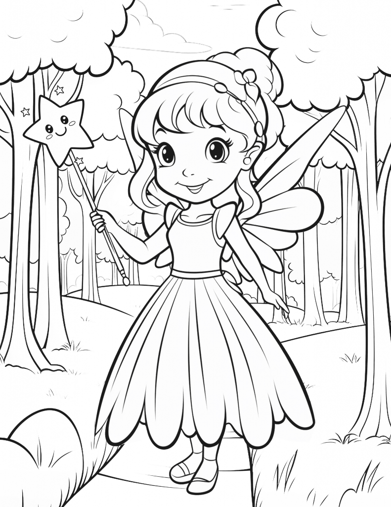 Fairy in a forest coloring page