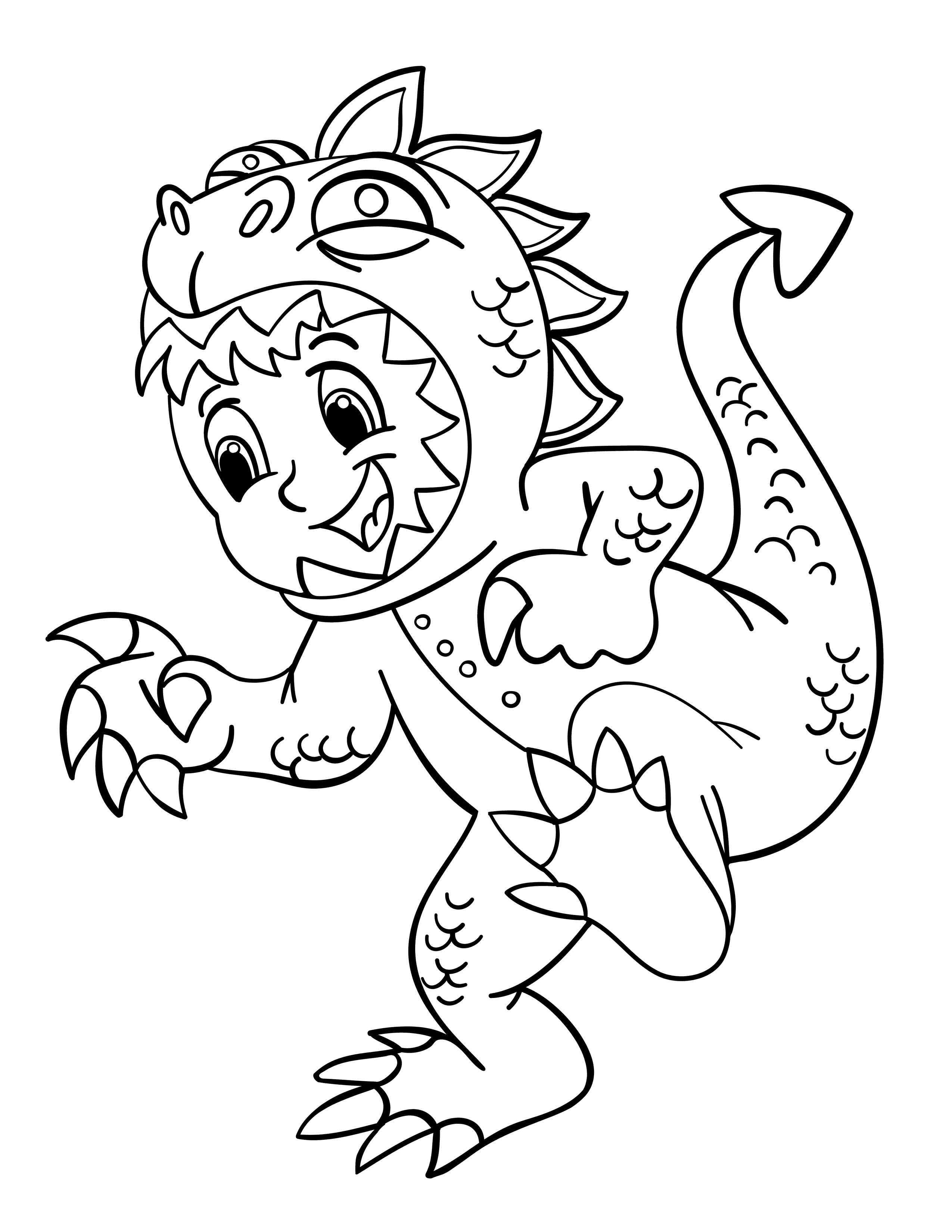 Kid dressed up as dinosaur coloring page