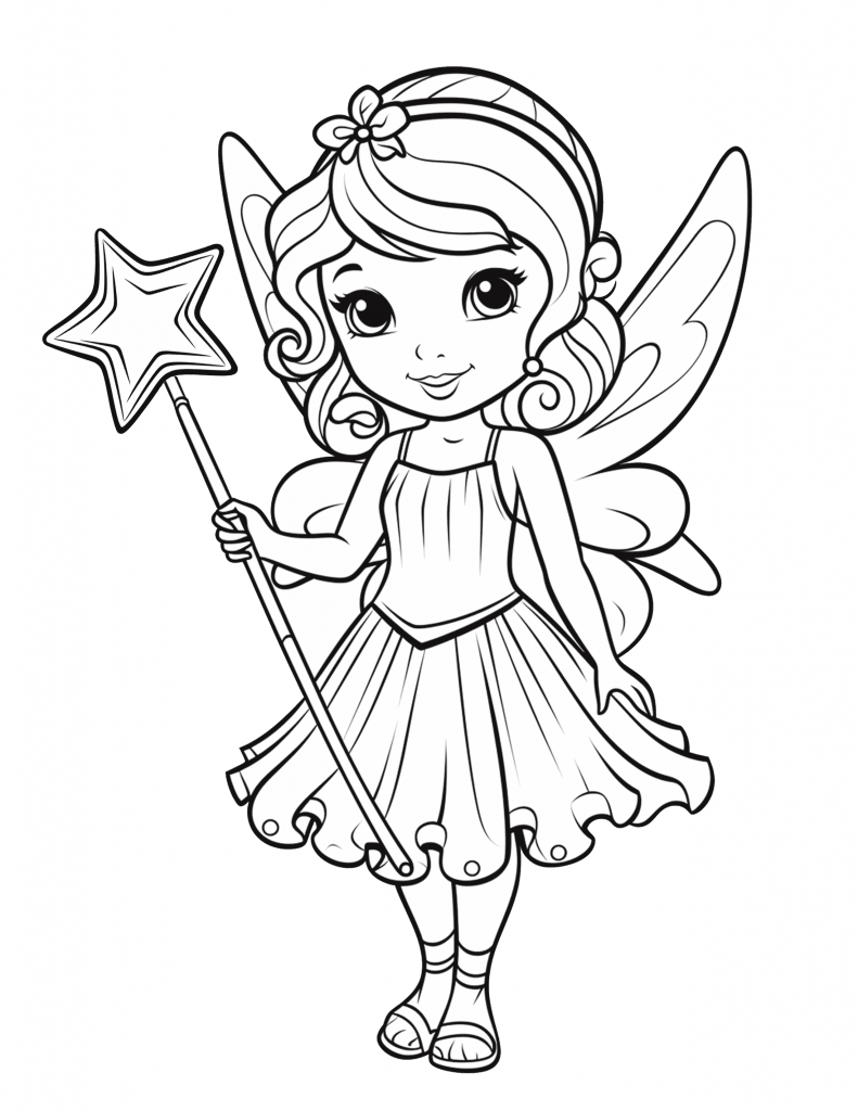 Little fairy with a magic wand coloring page