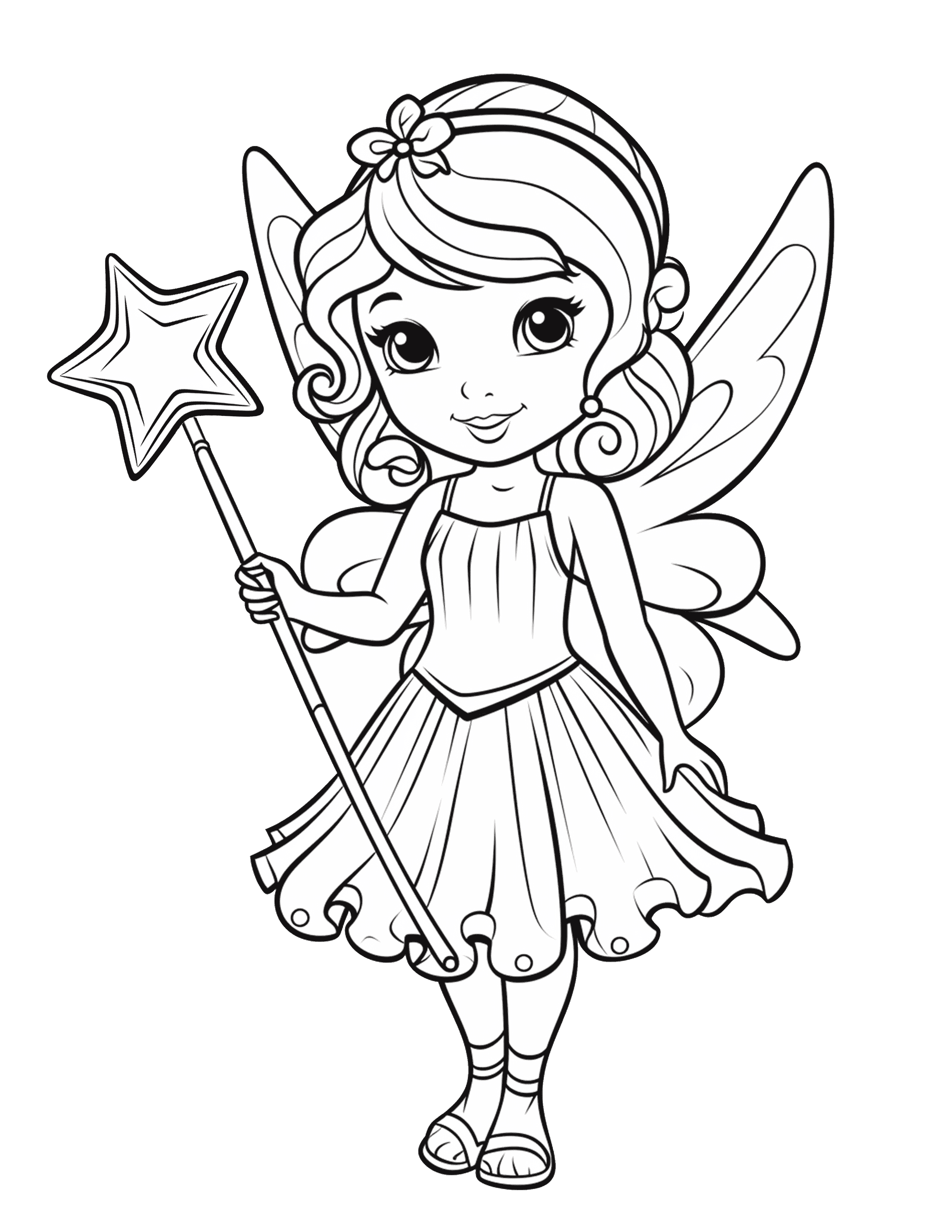 Little fairy with a magic wand coloring page