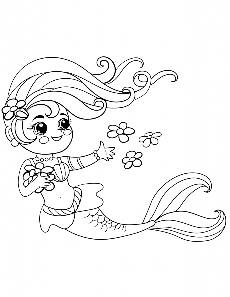 Little mermaid swimming away coloring page