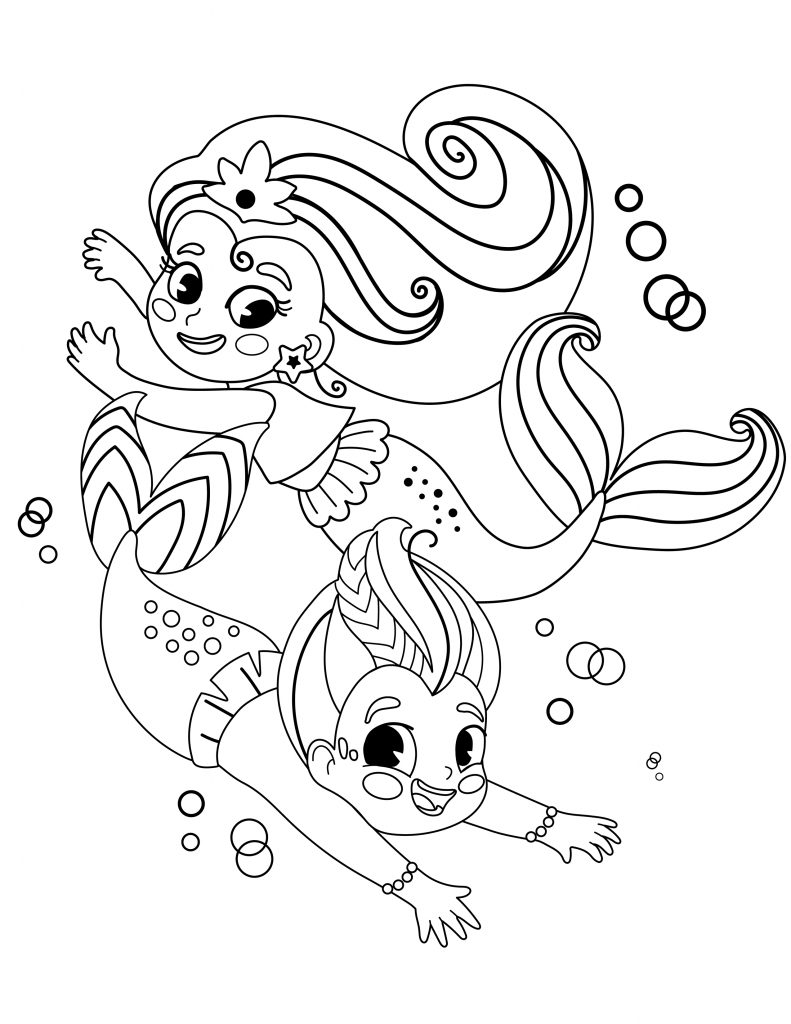 Mermaid friends coloring page