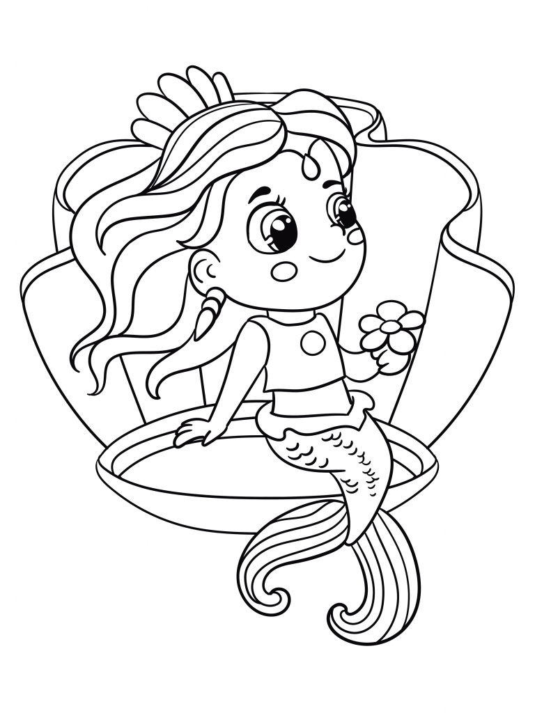 Mermaid in a clam coloring page