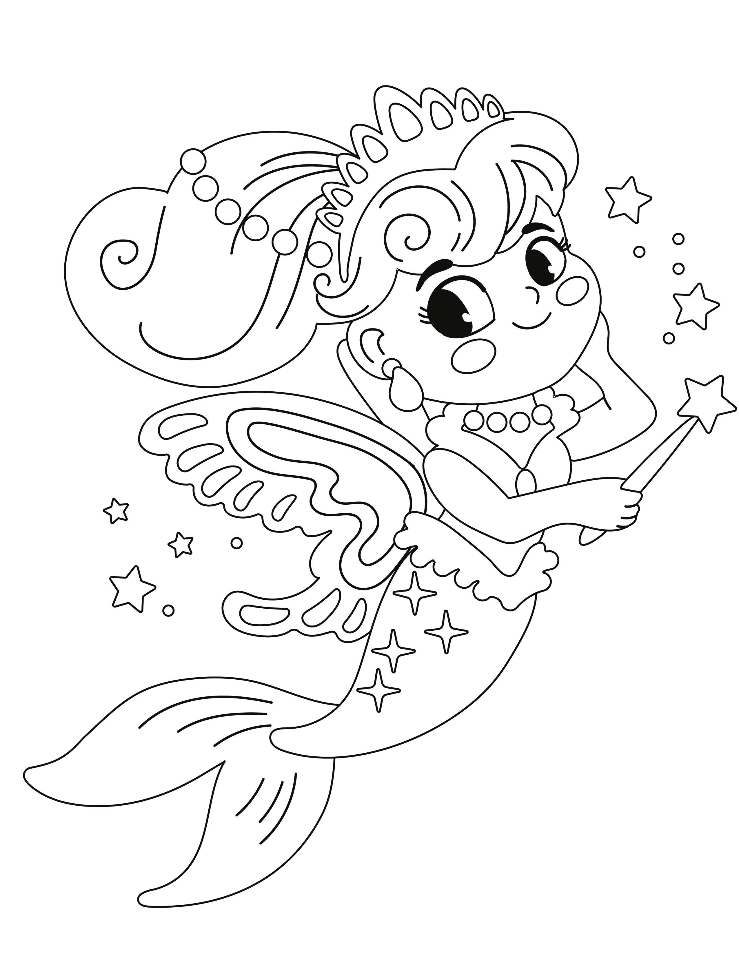 Mermaid with fairy wand coloring page