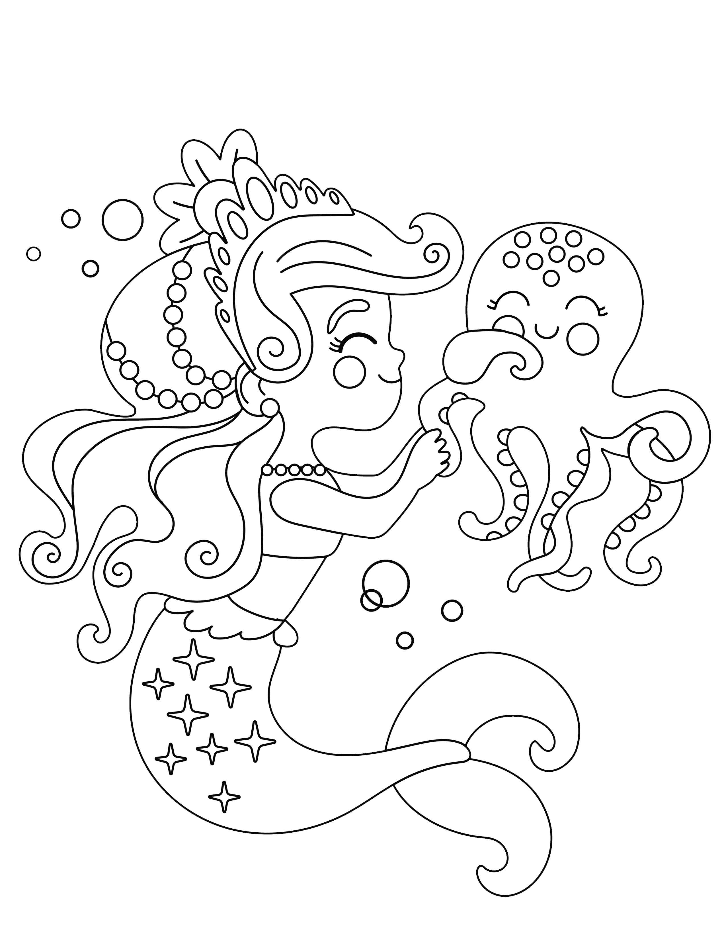 Mermaid with octopus coloring page