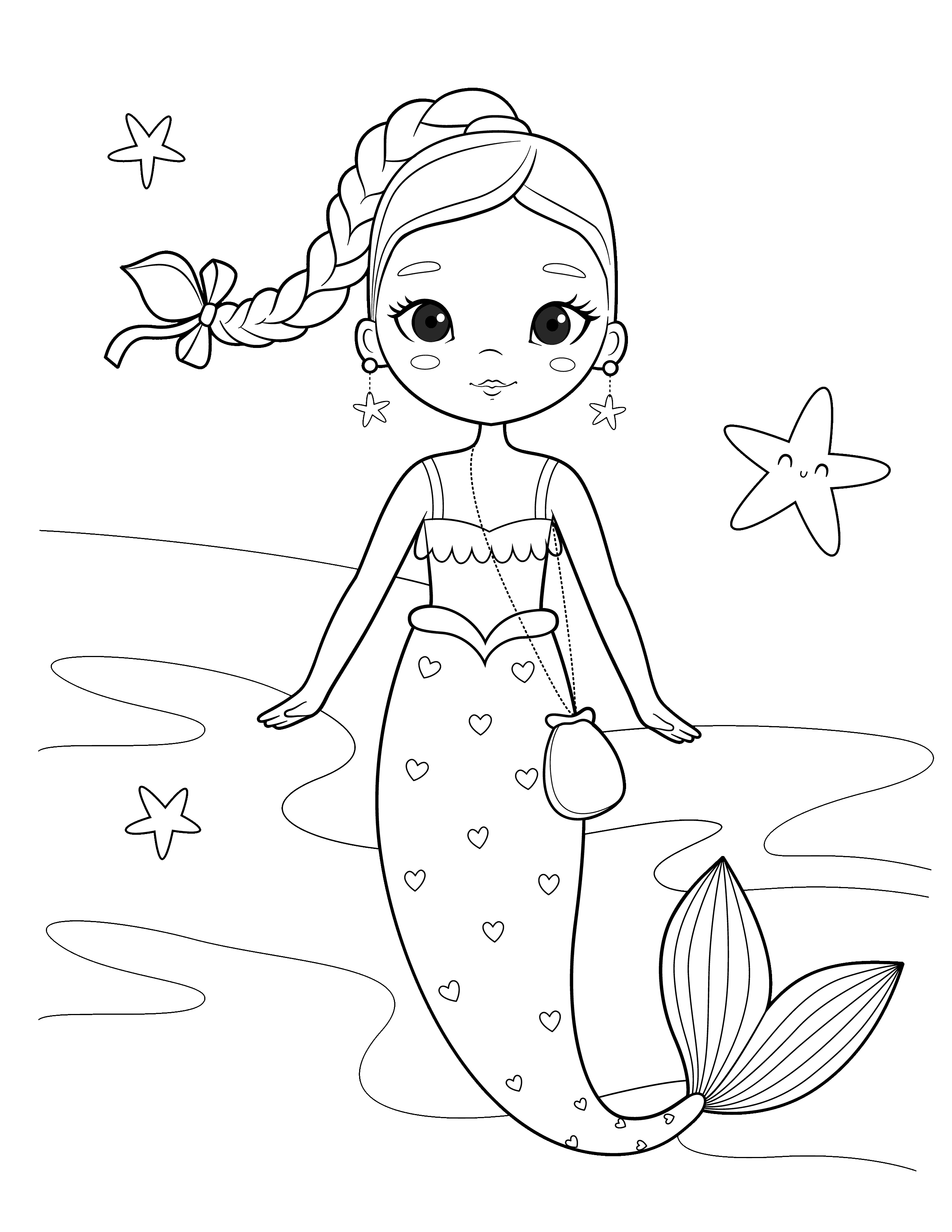 Pretty mermaid with braided hair coloring page