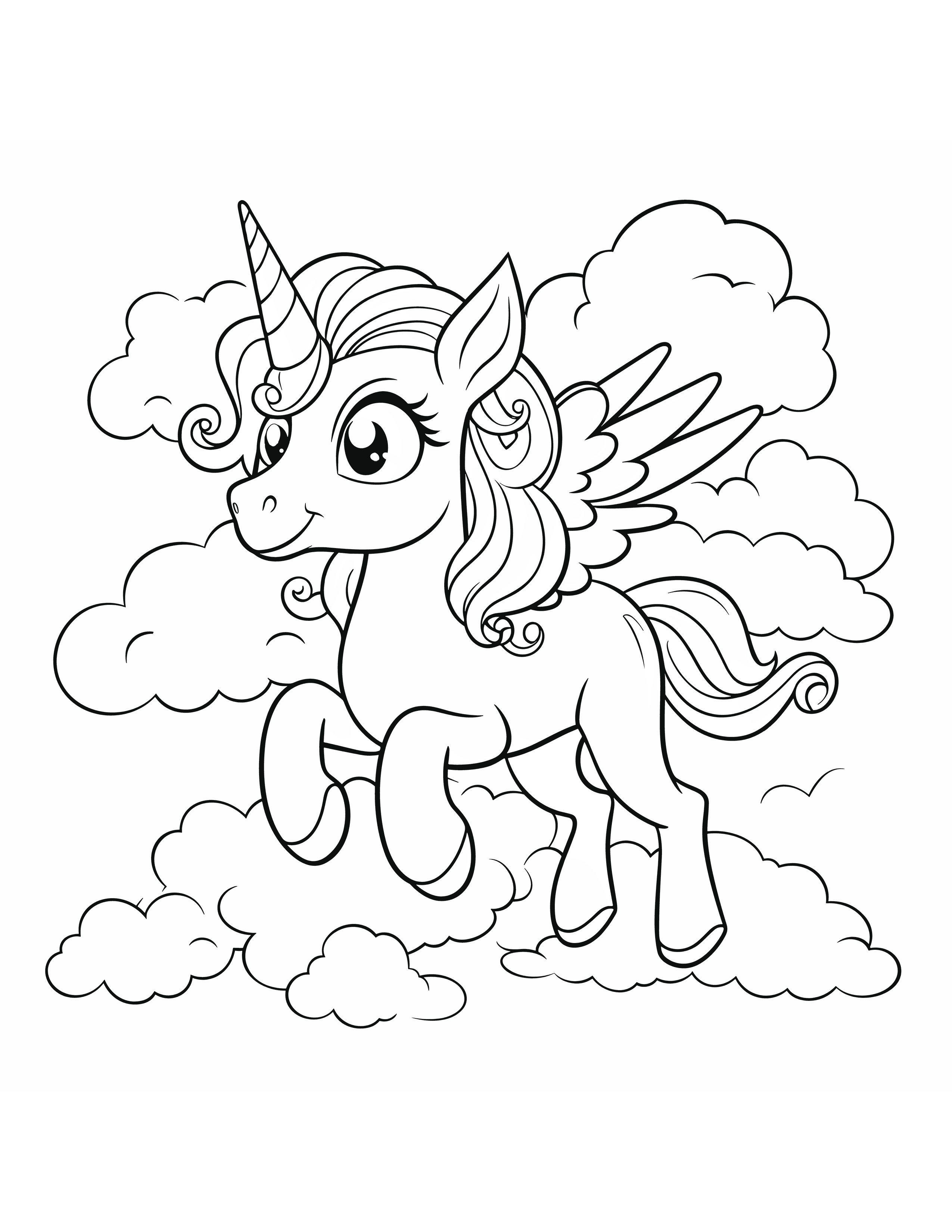 Simple unicorn on a cloud coloring page