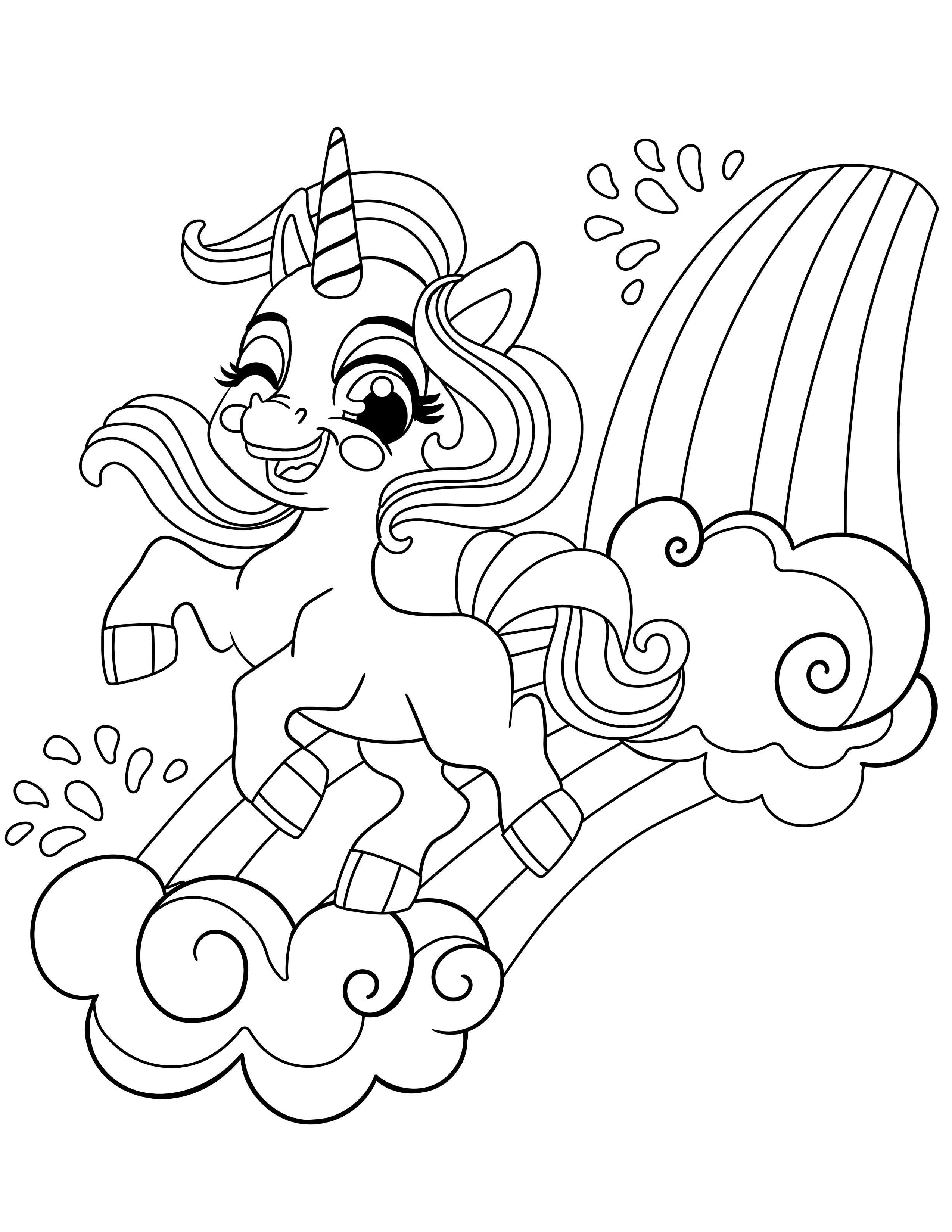 Unicorn sliding on a rainbow coloring pages