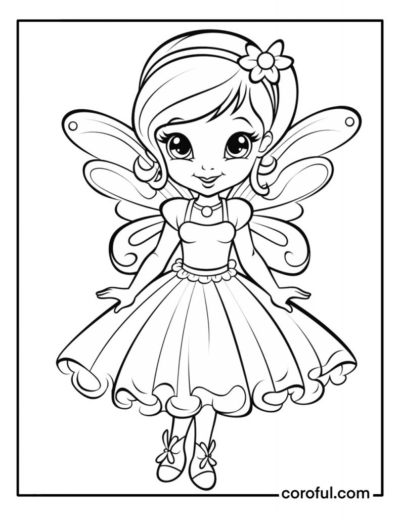 Adorable little fairy coloring page