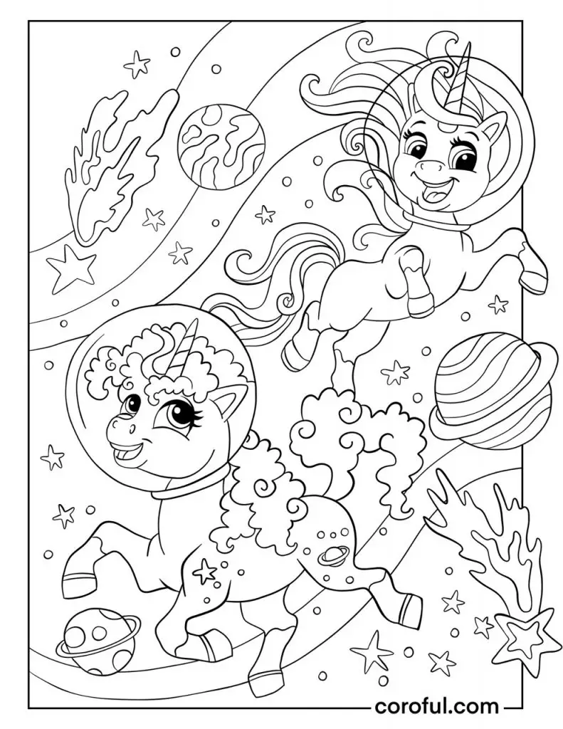 Astronaut unicorn coloring page