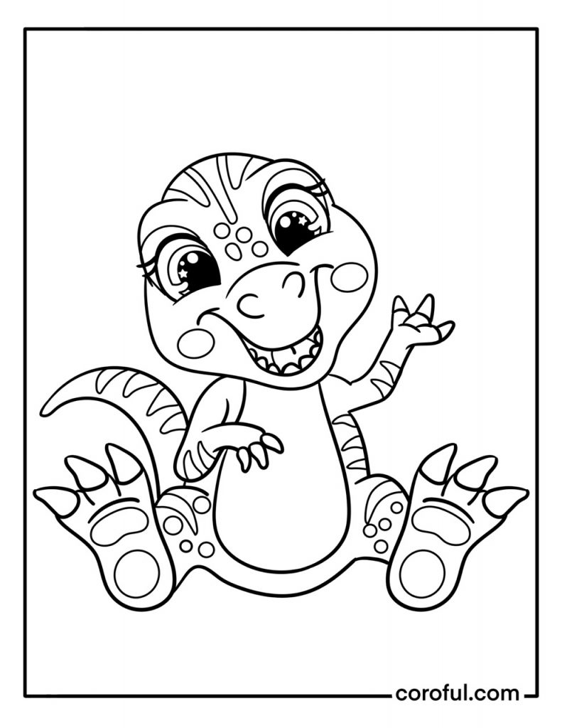 Baby trex waving coloring page