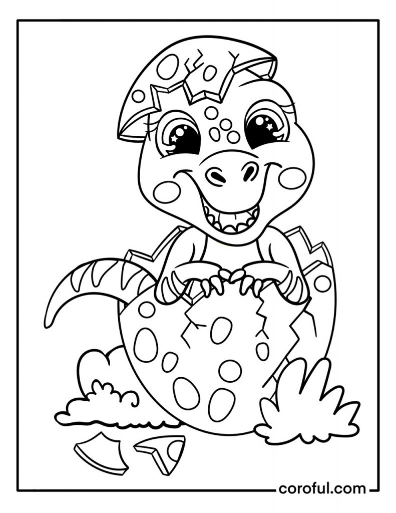 Baby trex hatched egg coloring page