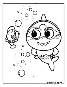 Baby Shark as a super hero coloring page