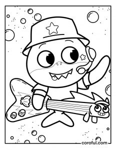 Baby Shark having a concert coloring page