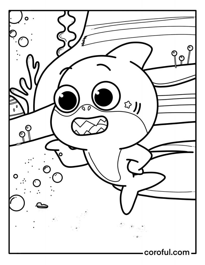 Baby Shark telling a story coloring page