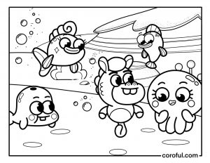 Baby Shark and friends meetup coloring page