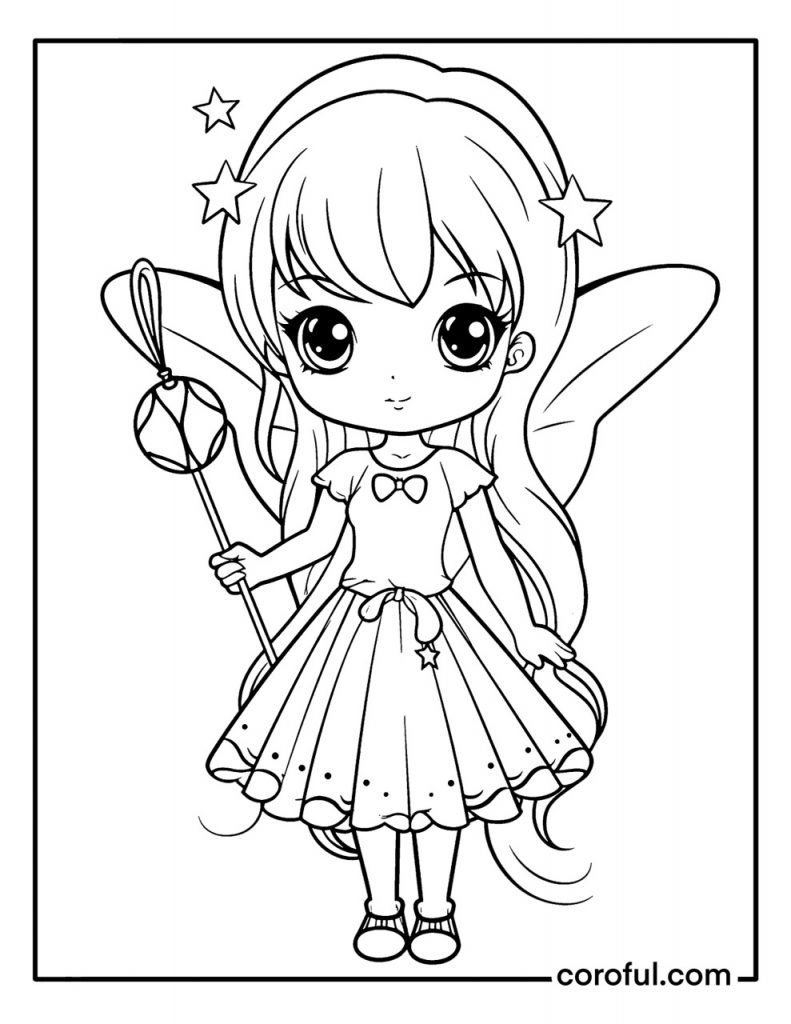 Beginner little fairy coloring page