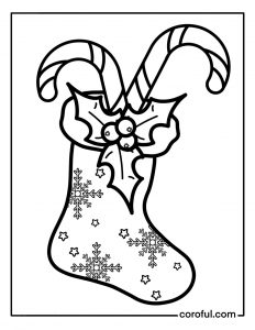 Christmas socks with candy cane coloring page