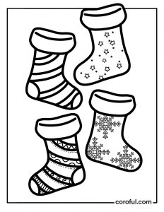 Christmas socks with different pattern designs coloring page