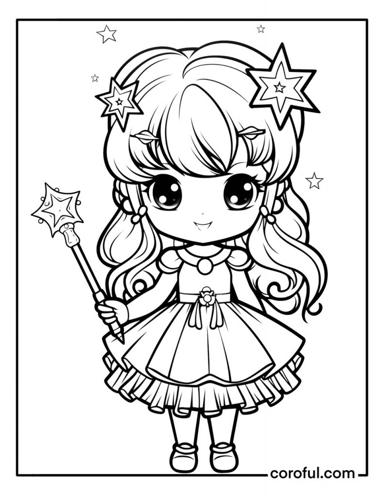 Cute little fairy with stars coloring page