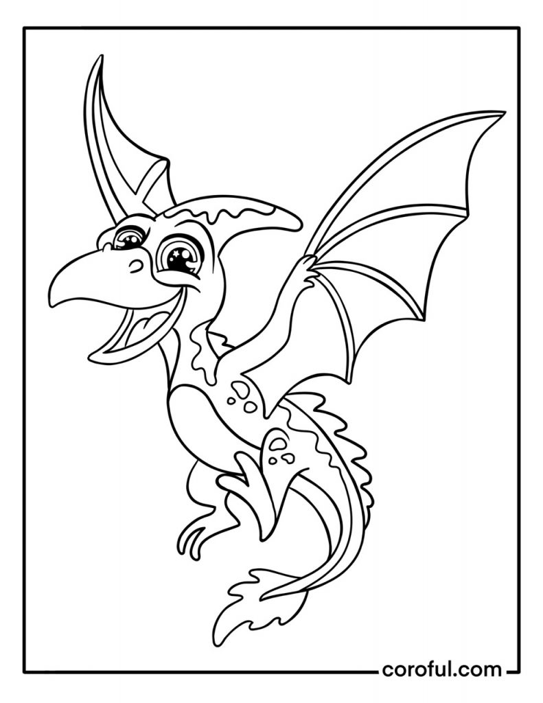 Cute pterosaur open wings coloring page