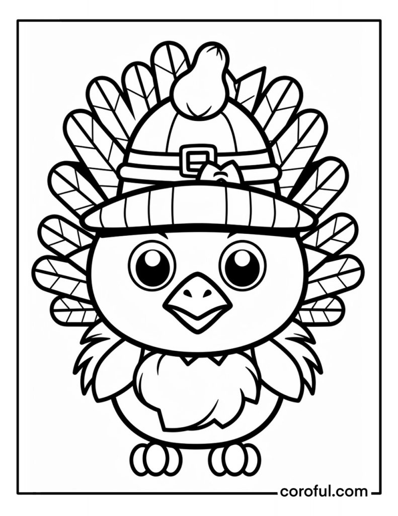 Cute festive thanksgiving turkey coloring page