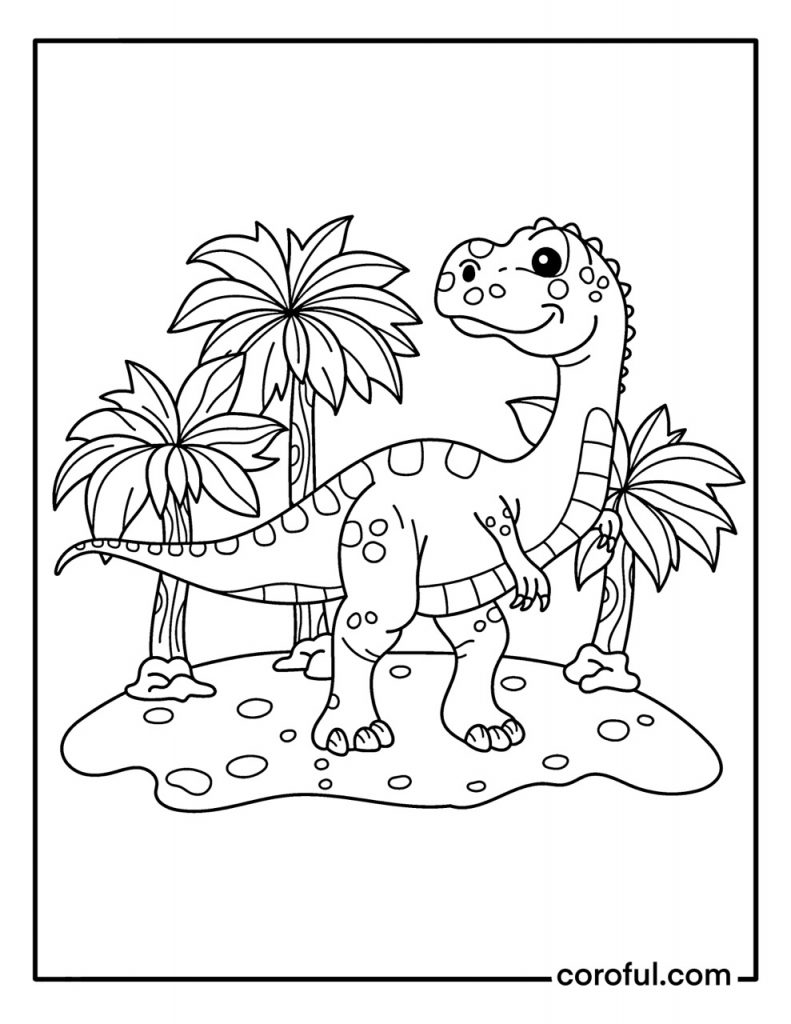 Dinosaur on the island coloring page