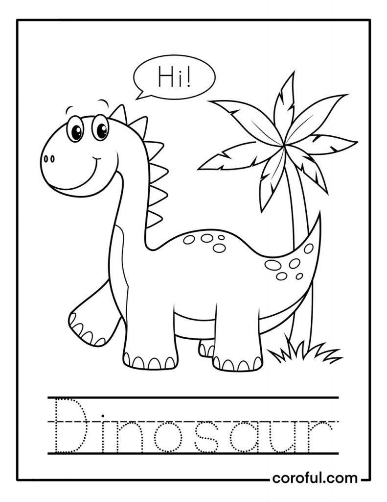 Dinosaur tracing and coloring page