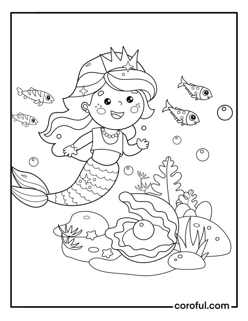 Easy to color little mermaid for kids coloring page