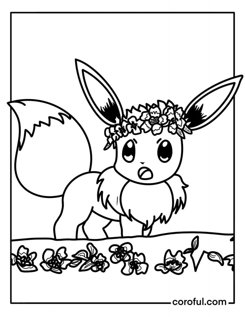 Eevee with flower headband coloring page