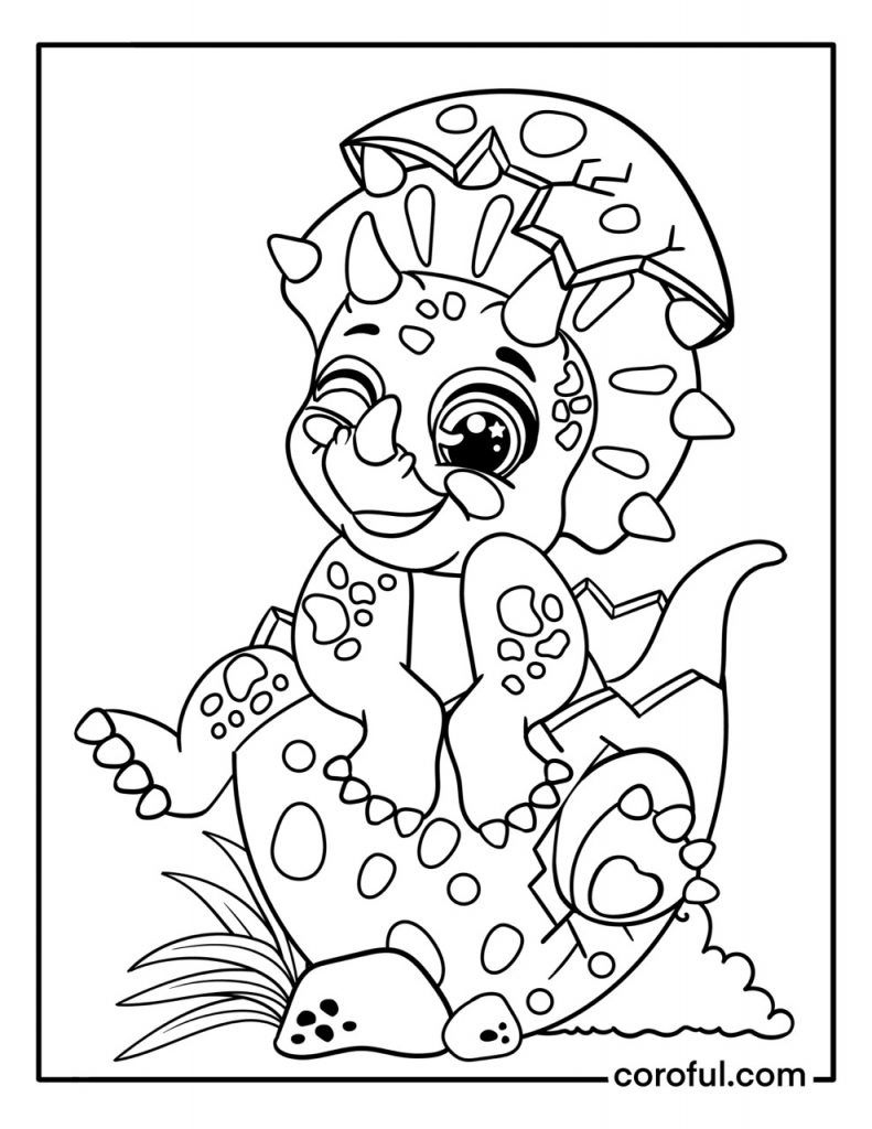 Hatched baby triceratops coloring page