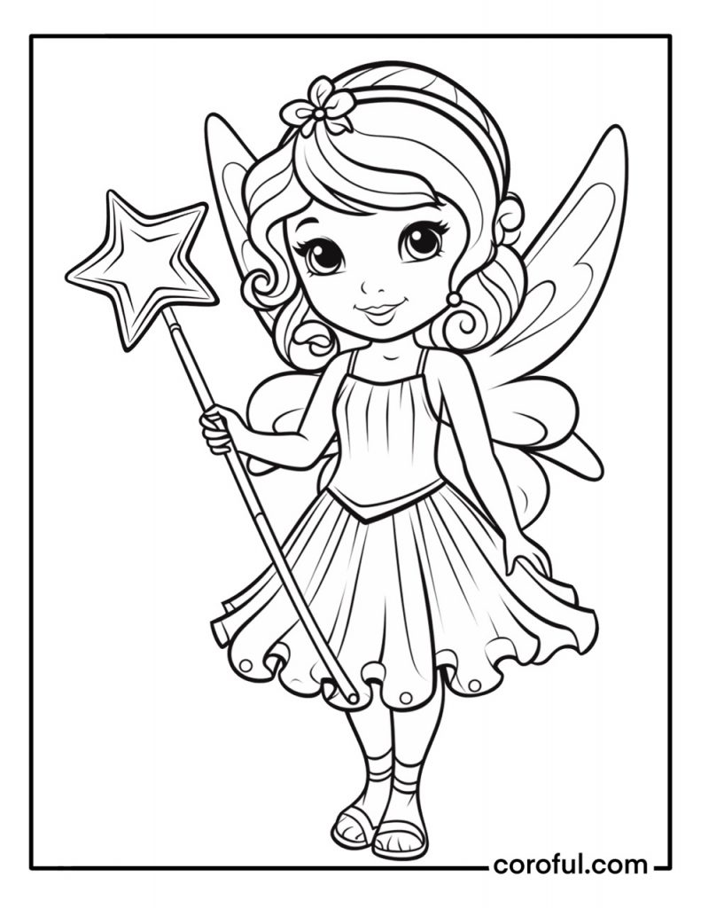 Little fairy with a magic wand coloring page