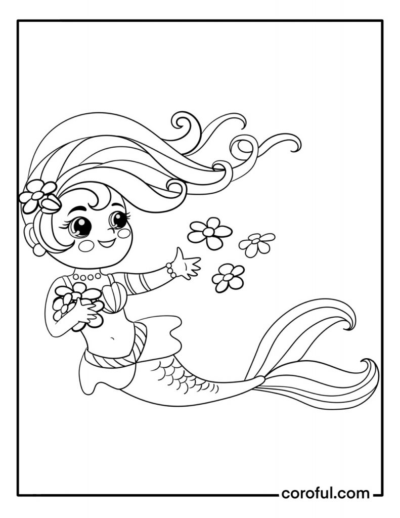 Little mermaid swimming away coloring page