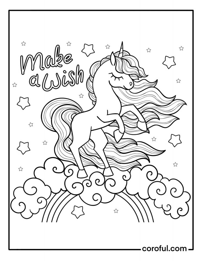 Make a wish unicorn coloring page