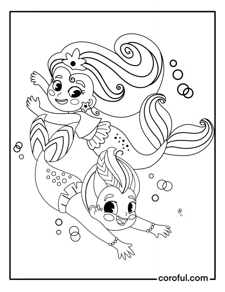 Mermaid friends coloring page