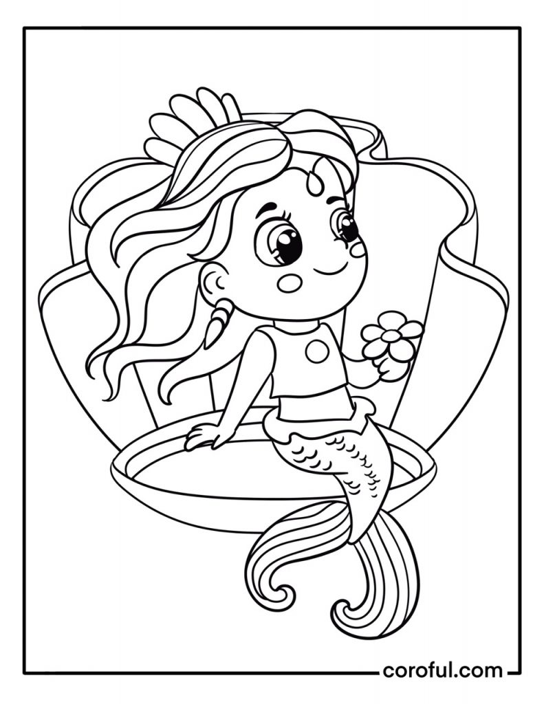 Mermaid in a clam coloring page