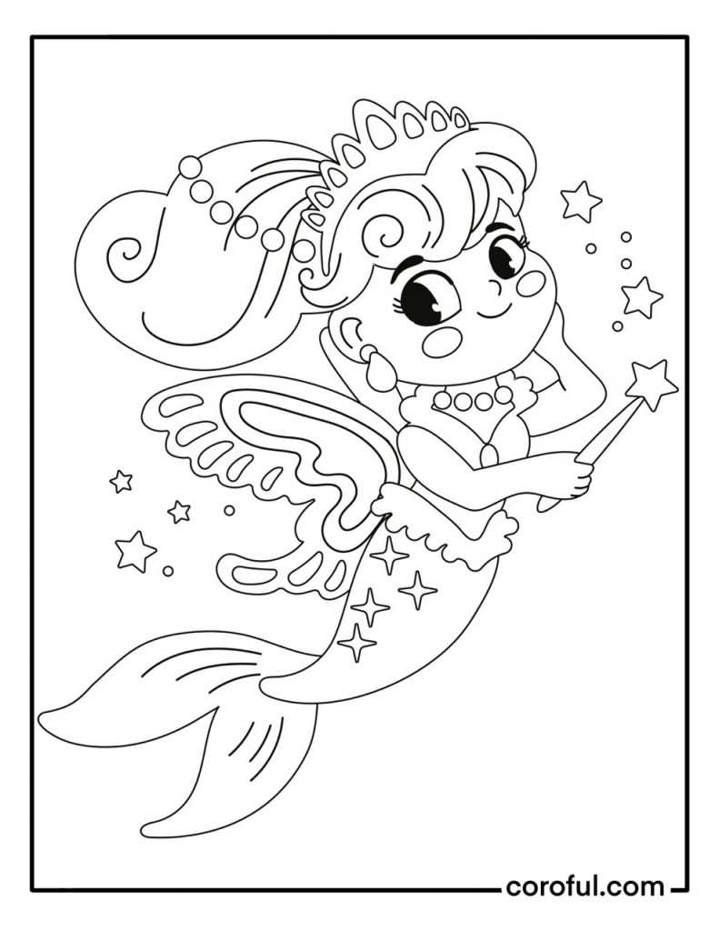 Mermaid with fairy wand coloring page