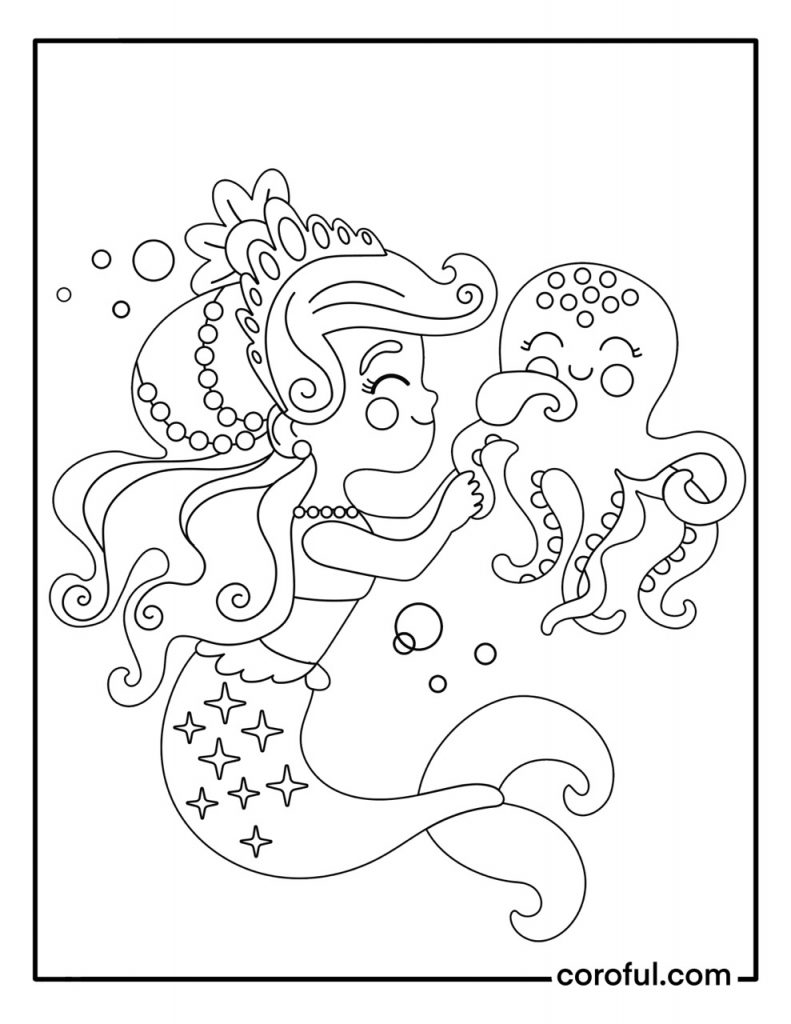 Mermaid with octopus coloring page