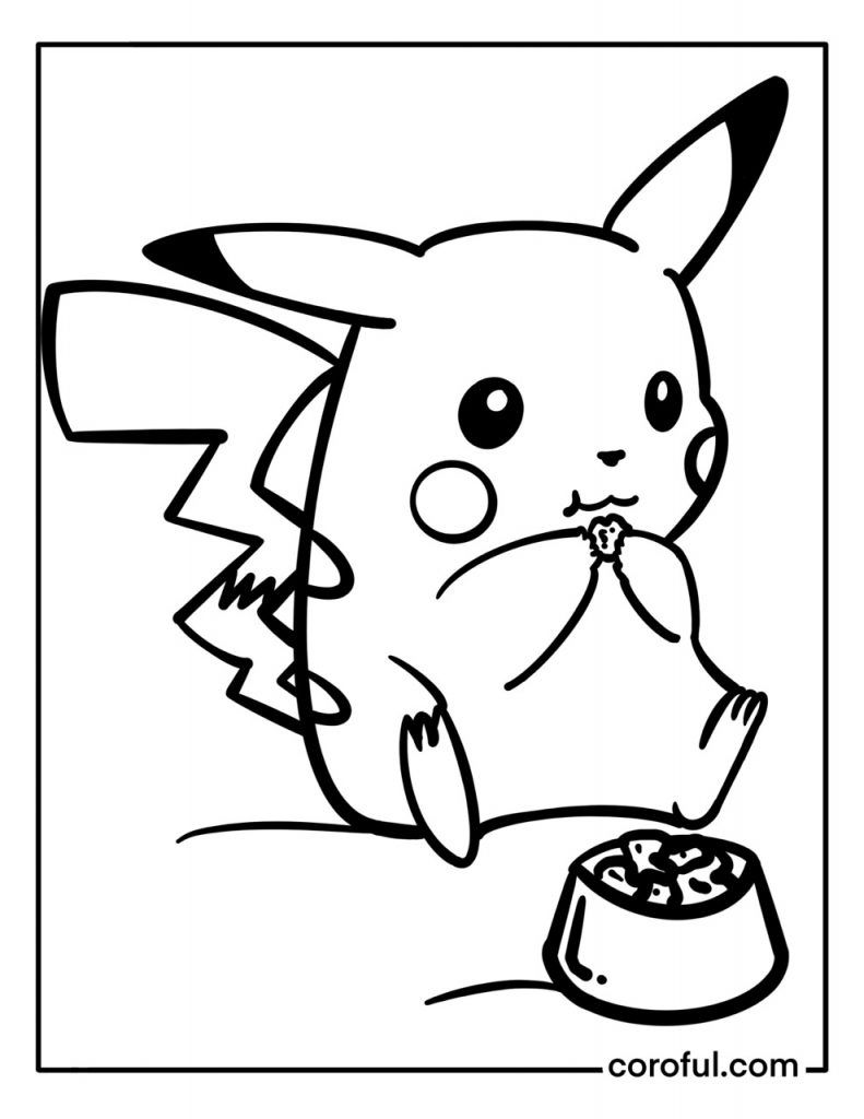 Pikachu eating coloring page