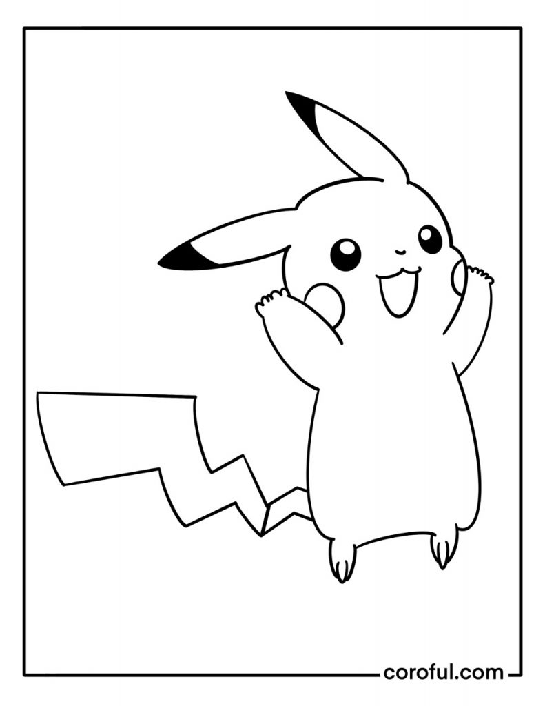 Pikachu happy coloring page